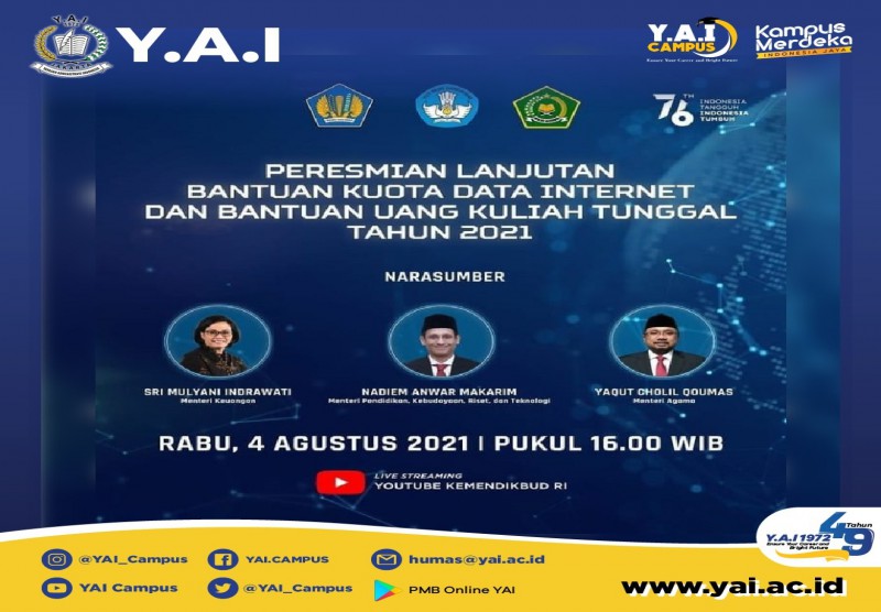 Peresmian Lanjutan Bantuan Kuota Data Internet dan Bantuan Uang Kuliah Tunggal Tahun 2021