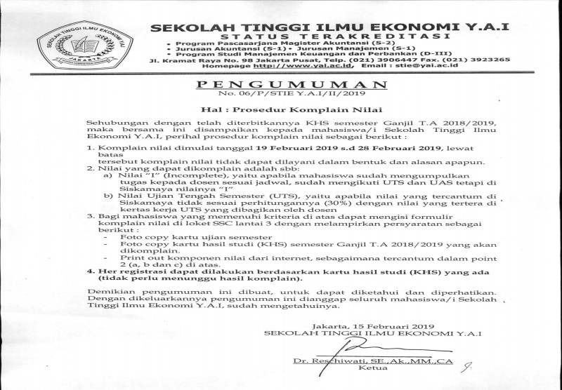 Prosedur Komplain Nilai